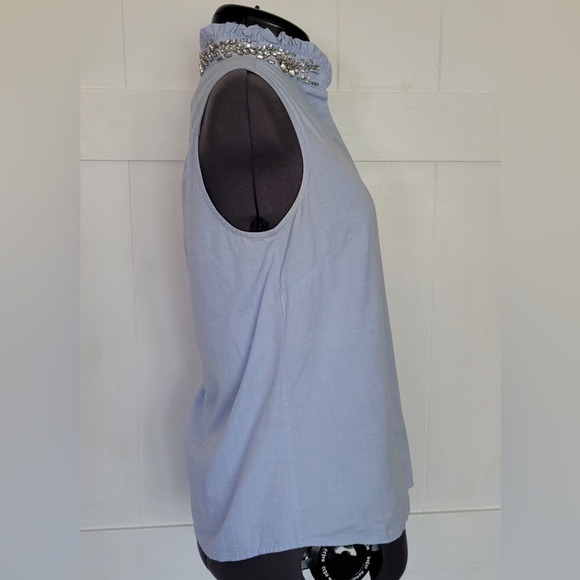 J. Crew Women's Cotton Chambray Denim Short Sleeve Blouse Rhinestone Sz 00 - Picture 9 of 9